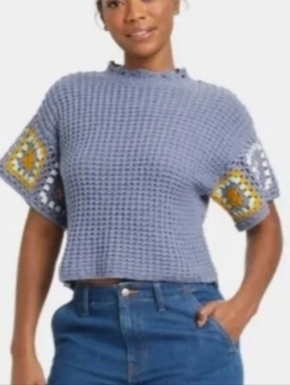 Universal Thread Bohemian Cropped Knit Sweater Sz L